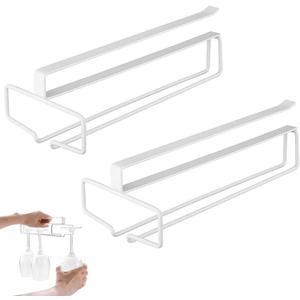 2 Glasses Holder, 10 Inch Punch-free Glass Rack Holder Cabinet Storage Space-Saving for Kitchen Bar Home Lovers (White)
