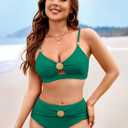 Pink Queen Two Piece Swimsuit for Women Swimwear Sexy Cutout Shell Decorated Bikini Set Spaghetti Straps High Waist Bathing Suit Vacation Emerald Green XL