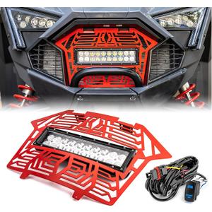 WeiSen Red Steel Front Mesh Fascia Grille With 11 Inch Light Bar Compatible With Polaris RZR Pro Turbo XP R 4 2020-2024 Replace #5456612-070
