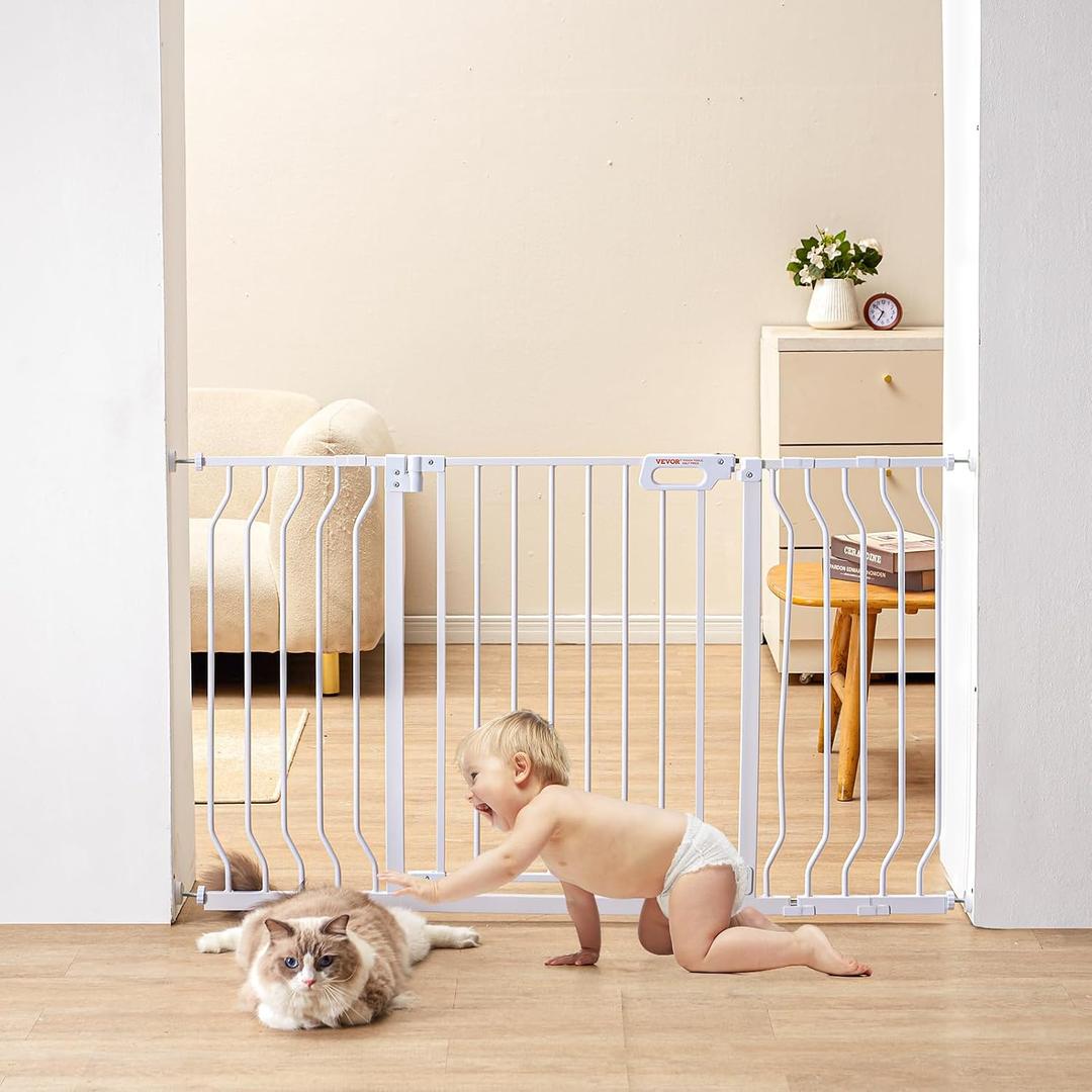 VEVOR 29.5-53" Extra Wide Safety Gate for Stairs, Auto Close Dog Gate for The House, Easy Install Pressure Mounted Pet Gates for Doorways, Easy Walk Thru Wide Safety Gate for Dog, White