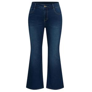 Hanna Nikole Womens Bell Bottom Jeans Plus Size High Waist Stretchy Flare Jeans Pants Dark Blue 16