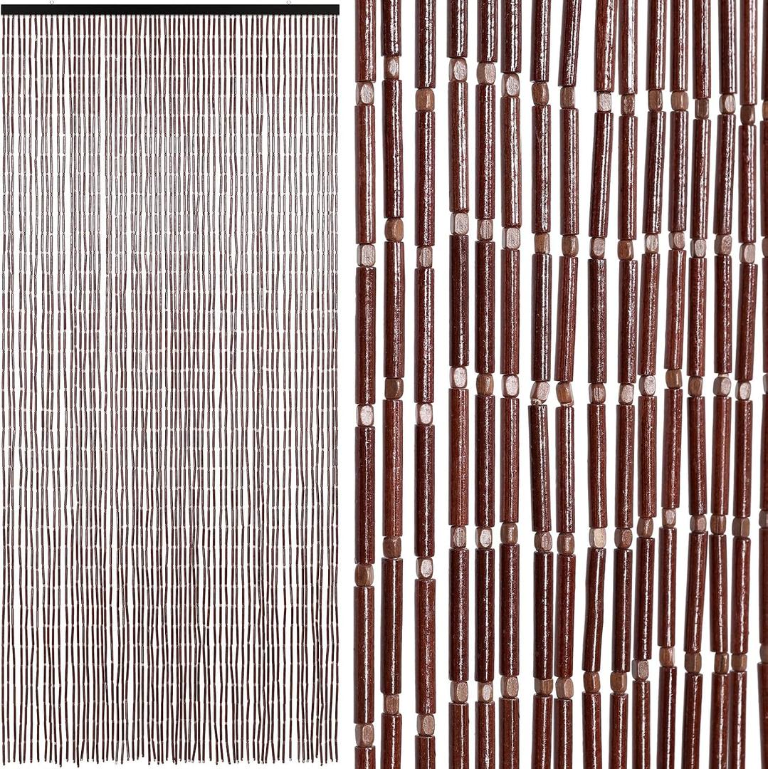 BECHAEO Handmade Bamboo Beaded Curtain for Doorway 65 Strands Hanging Door Beads Curtain for Hallway Window Closet Boho Rustic Hippie Home Store Decor, 35.5 x 75 Inches Coffee