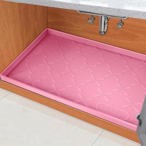 SIKADEER 25" x 22" Under Sink Mat Waterproof, Silicone Mat Kitchen Drawer Shelf and Cabinet Liner, Sink Protector for Kitchen Organizers and Storage, Boot Tray Pet Food Mats (Pink)