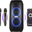 Party Box Karaoke Machine Speaker with 2 Premium Aluminium UHF Wireless Microphones for Kids & Adults,Portable Singing Speaker,PA System,Bluetooth,DJ Lights,Recording,Best Gift