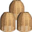 3PACK Coastal Dome Rattan Pendant Light Shades, Set of 3 Woven Boho Lampshade for Floor Lamps, Chandelier, Wall Sconces Light Fixture