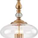 Vintage Pendant Light Brass Glass Pendant Light 15.74" Wide Adjustable Hanging Height 5 Light Pendant for Sitting Room, Kitchen, Dining Room, Ressing Room Hallway Entryway