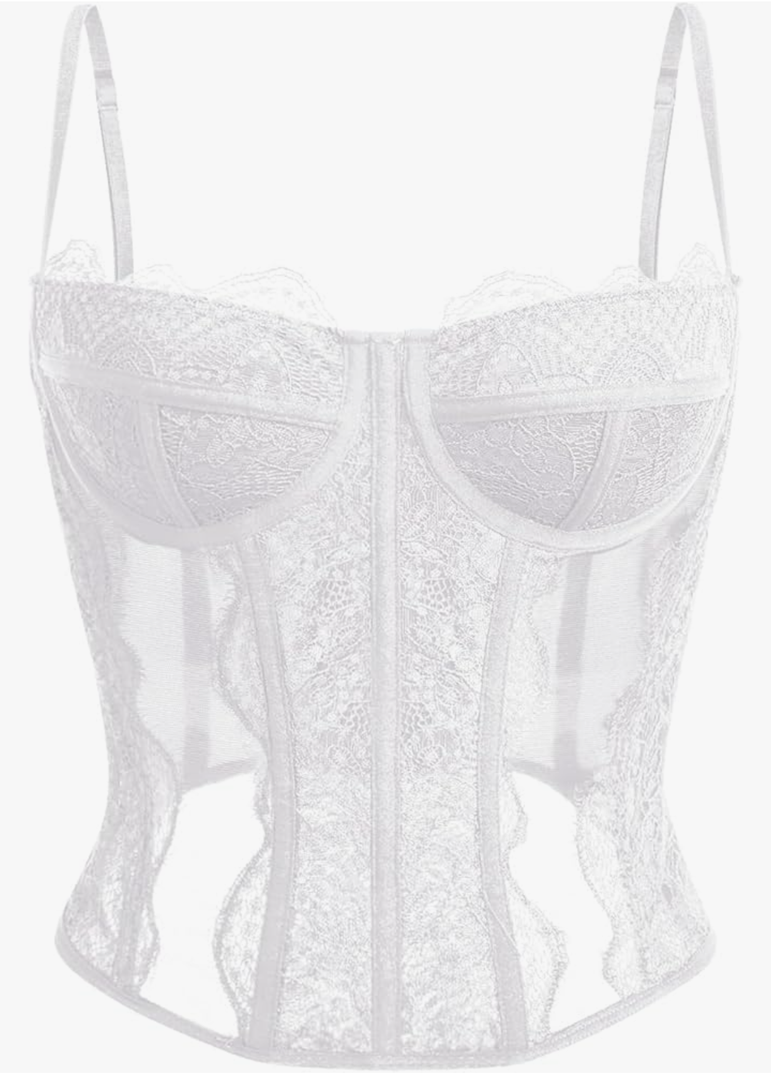 Dealmore Corset Tops For Women Going Out Lace Mesh Date Night Fall Fashion Outfits Clothes Crop Cute Party Strap Tank, XS