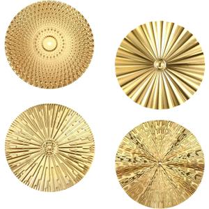 4Pcs 10 Inch Gold Wall Art Decor Modern Metal Hanging Artwork Decor for Living Room Radial Plate Wall Art Decorations for Home Living Room