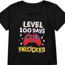 100 Days of School Shirt Boys Toddler Level 100th Days Unlocked Game Controller T-Shirt Crewneck Short Sleeve Tops (Black)