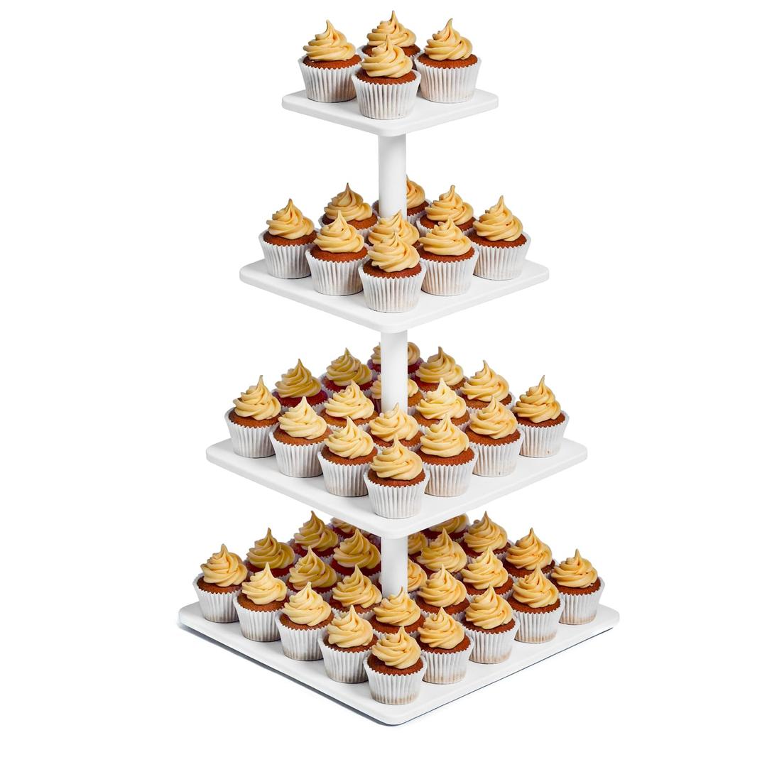 Rustic Cupcake Stand 4 Tier Square Wooden Cupcake Stands for Dessert Table Tea Parties Birthday Wedding Cupcake Tower Display