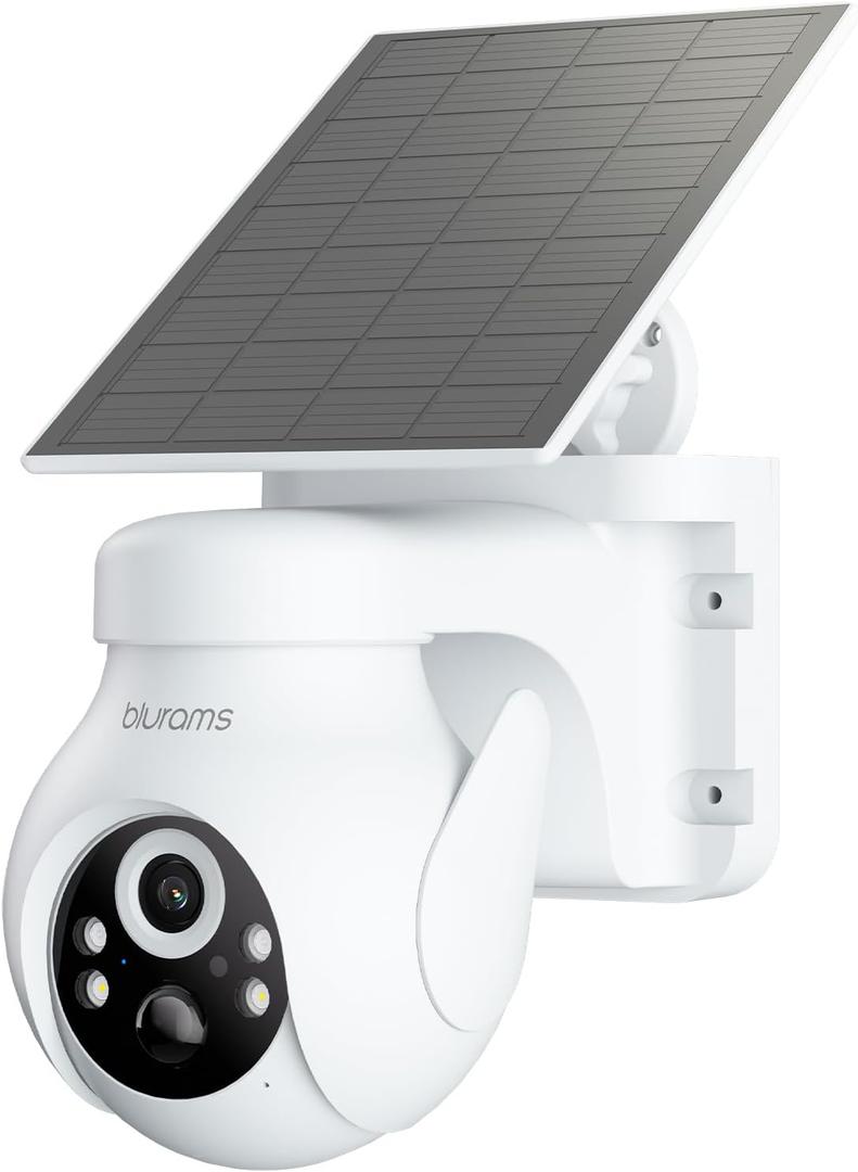 blurams Outdoor Camera Wireless w/Solar Panel, 360 PTZ Security Cameras Wireless Outdoor with Human Auto Tracking, 2K IR/Color Night Vision, IP65 Weatherproof, Battery Powered, 2.4GHz Only