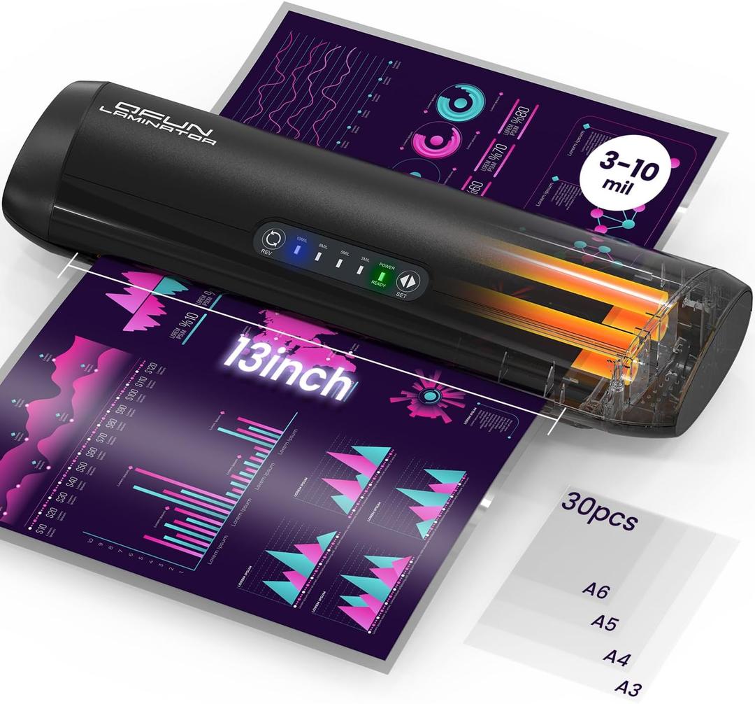 3-10 Mil Commercial Laminator Machine with Laminating Sheets, 4-Roller Jam-Free Thermal Laminator Machine 11x17, Fast Warm-up 13 Inch Laminating Machine, Hot Lamination Machine for Office School Home