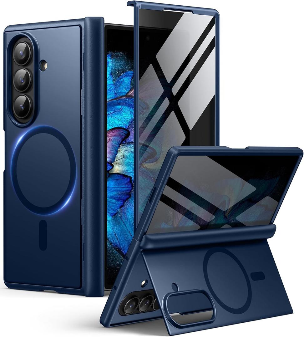 BERFY for Samsung Galaxy Z Fold 7 Case with Privacy Screen Protector, [Compatible with MagSafe][Anti Spy] Built-in Hidden Kickstand, Full-Body Shockproof Slim Phone Case for Z Fold 7, Blue