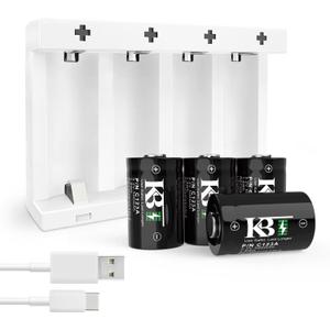 KBT 4 Pack LiFePO4 Phosphate Lithium CR123A with Charger, 3V 500mAh Rechargeable Battery for Flashlight, Headlights,Digital Cameras