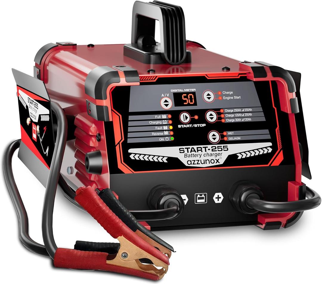 12V 24V Car Battery Charger & Engine Starter, 0-50A Automatic Battery Maintainer, 250 Cranking Amps, Jump Starter & Smart Trickle Charger, for Standard, AGM, Gel & Deep-Cycle Batteries