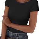 Trendy Queen Women Short Sleeve T Shirts 2025 Ribbed Summer Casual Basic Cute Tee Sexy Crop Tops Fitted Clothes Black, L