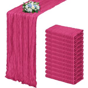 12 Pack Hot Pink Cheesecloth Table Runner 17x108 Inch Semi Sheer Boho Gauze Cheese Cloth Fabric Table Runners, for Wedding Party Baby Shower Birthday Home Decor Garden Farmhouse