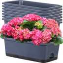 Window Box Planter 8 Pcs, 17 Inches Rectangle Flower Pots with Drainage Holes and Trays, Vegetable Planters for Windowsill Patio Garden Balcony Home Porch Yard Indoor Outdoor (Grey) (Gray)