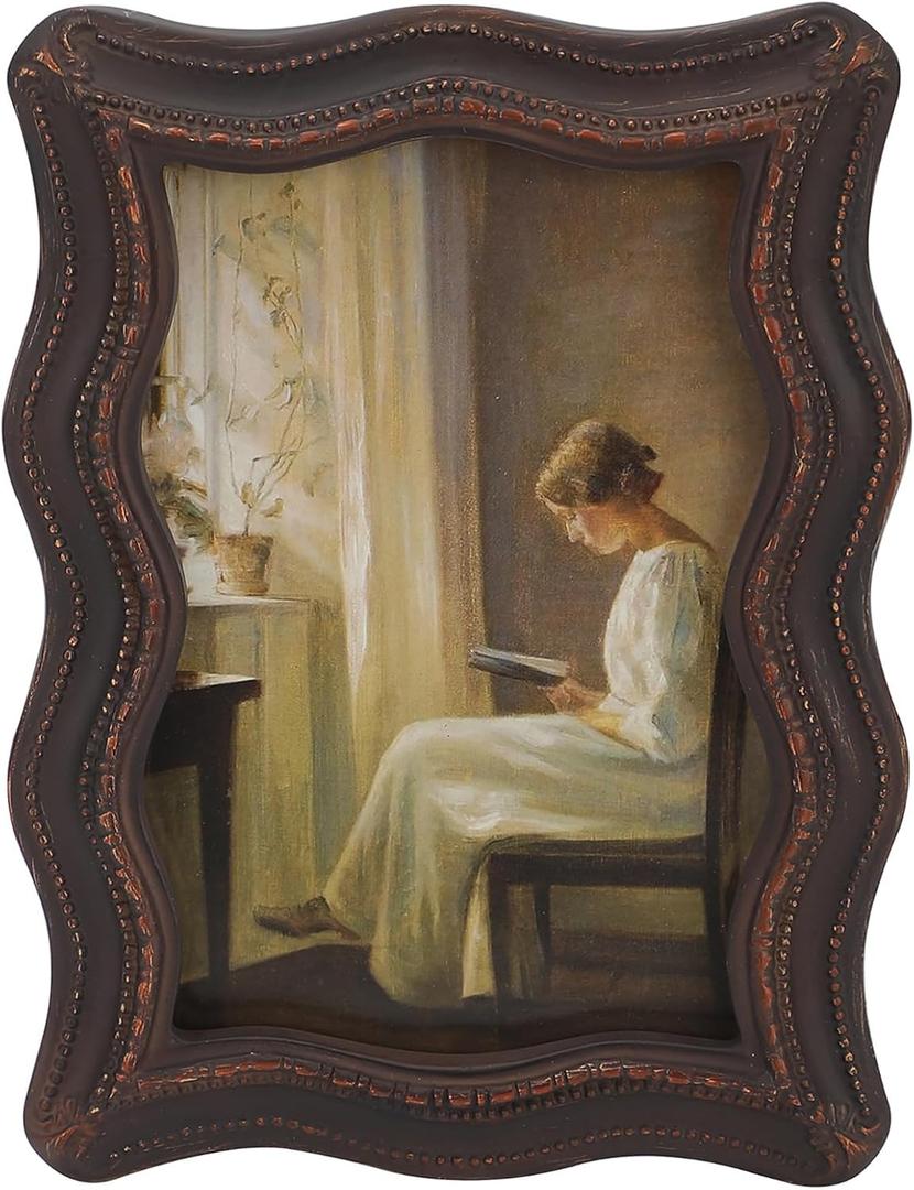 Vintage Picture Frame 4x6-Ornate Frame 4x6 - Elegant Antique Frames 4x 6 With Glass Front,Fancy Wavy Frame 4 X 6 For Tabletop And Wall Mounting, Victorian Photo Frames 4 By 6 (Wood Brown, 4X6)