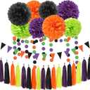 Black-Purple Orange Green Halloween Party-Decorations - 30pcs Tissue Pom Poms Streamers,Tassel Garland Banner,Birthday Wedding Baby Bridal Shower Decor Bunting Supplies Lasting Surprise