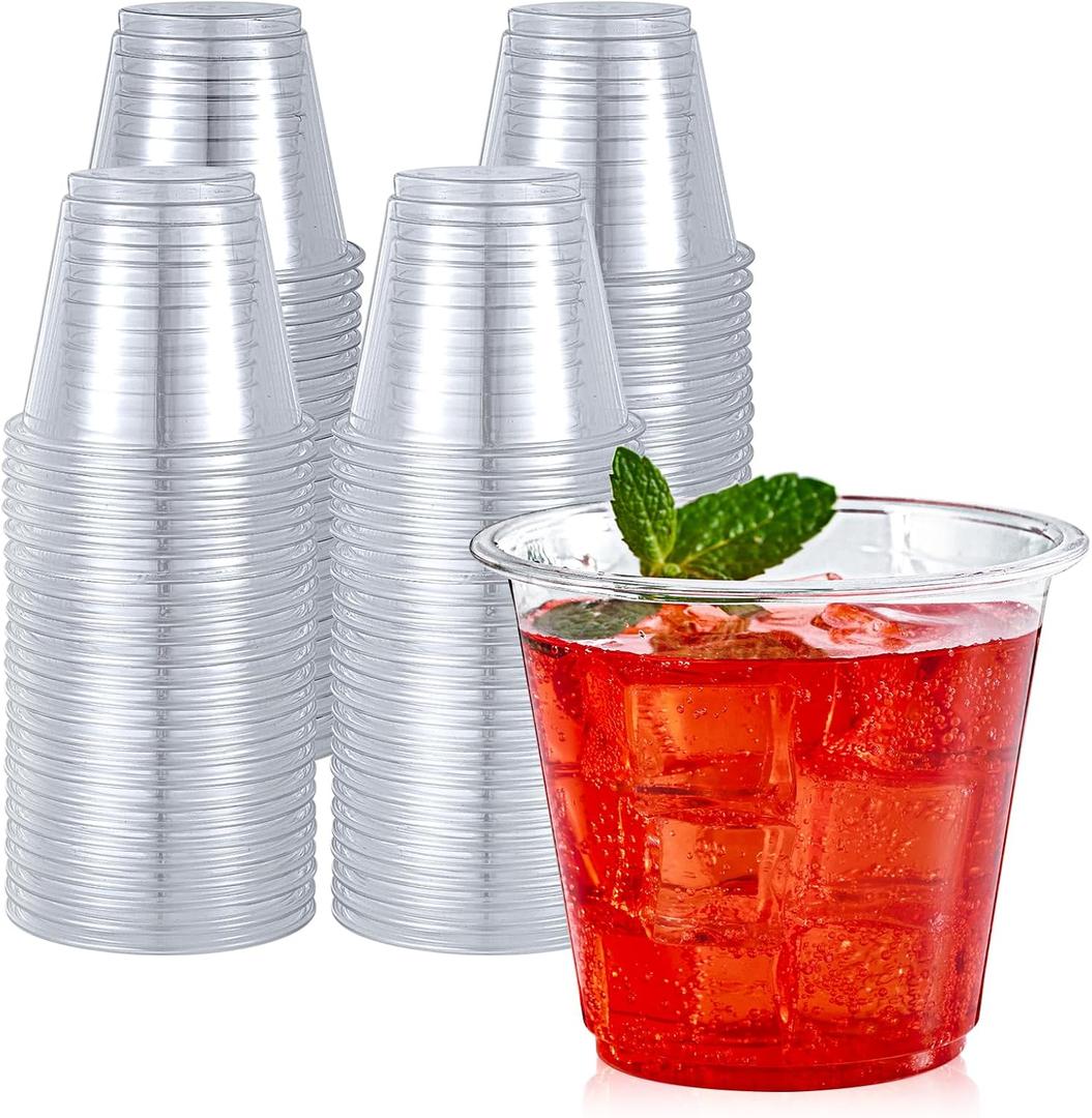 Turbo Bee 50 Pack 9 oz Clear Plastic Cups, Drinking Cups Disposable, Punch Plastic Party Cup for Juice, Iced Coffee and Cold Beverage 
