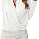 LYANER Women's Casual V Neck Cross Wrap Long Sleeve Solid Blouse Shirt Top (XX-Large, White-1)