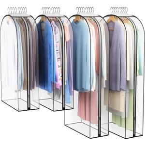 Clear Garment Bag for Hanging Clothes 10 Gusseted, (40&50") Suit Bags for Open Closet Storage Plastic Clothes Cover for Coat, Dress, Shirts, Fur, Jacket, Wardrobe Protectors, 4 Pack