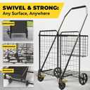 3.7 Cu Ft Folding Shopping Cart - 380 LB Capacity Grocery Cart with 360 Braked Swivel Wheels - Heavy Duty Utility Cart with Double Basket & Removable Waterproof Liner with Lid for Laundry