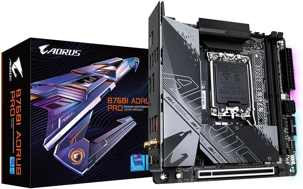 GIGABYTE B760I AORUS PRO 1.1 Intel LGA 1700 m-ITX Motherboard, 2X DDR5~96GB, 1x PCI-E x16, 2X M.2, 4X SATA, 5X USB 3.2, 2X USB 2.0, 1x Type-C