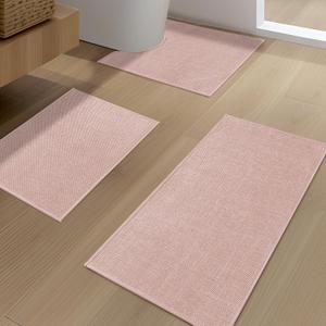 YIHOUSE Pink Bathroom Rug Sets 3 Piece, Absorbent Bath Mat for Bathroom Non Slip Washable, Bathroom Mat Quick Dry, Thin Bath Rug Set for Toilet and Floor