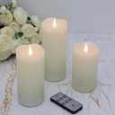 3 Pack Flickering Flameless Candles Battery Operated with Timer, 3D Moving Flame Last 1000+ Hours, Ivory Real Wax Electric LED Pillar Candle for Wedding Christmas Decorations (3" x 5"6"7")