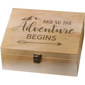 arricraft 1 Pc Wooden Memory Keepsake Box, Adventure Theme Memory Box with Hinged Lids Keepsake Chest for Souvenirs Picture Letter Storage 9.6x7.6x4inch(24.5x19.5x10.3cm)