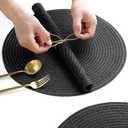Floroom 15 Inch Round Braided Placemats Set of 4, Washable Heat Resistant Cotton Polyester Circle Place Mats for Kitchen Dining Table - Black