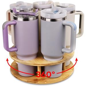 Bottle Organizer for Stanley 40 oz, Rotating Stanley Cup Holder Organizer for Cabinet, Bamboo Tumbler Holder Organizer, Stanley Cup Accessories, Easy to Install