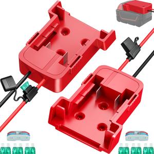 2-Pack 18V for Milwaukee M18 Battery Adapter for Power Wheels Battery Upgrade Conversion Kit with Wire Connectors Fuses 12AWG Wire Power Tool Drill Battery Converter Adapter for Kids Car, RC, DIY, Etc (Red)
