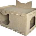 Cat House Cat Ear Design, Large Spacious Cozy Indoor Cat Bed Cave, Scratch Resistant Strong Thick Premium Felt Condo, Fun Hideaway for Multiple Cats, Up to 35LB, 21.5x13x11.6 inches (Beige)