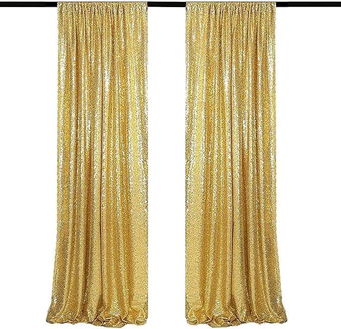 Gold Sequin Backdrop Curtains 2 Panels 2FTx8FT Glitter Gold Drapes Photo Backdrop Party Wedding Baby Shower Curtain Sparkle Photography Background
