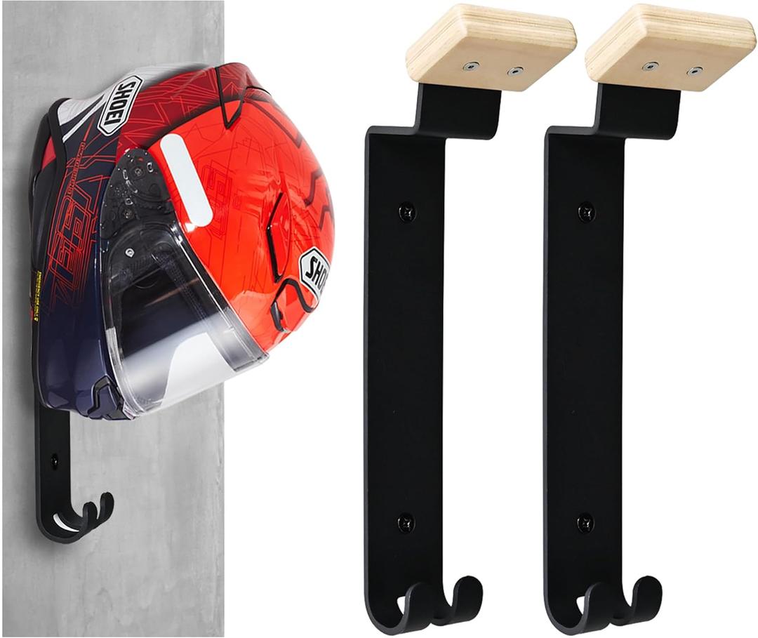 Heavy Duty Helmet Rack Wall Mount with Extra Long Hooks 2 pcs - Motorcycle Helmet Holder Organizer for Oversized Helmets, Motorcycle Accessories Display Stand Garage Entryway