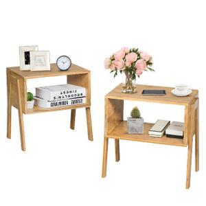 Set of 2 Stackable Bedside Table with Open Storage Compartment, HW61736