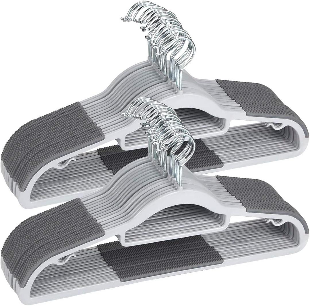 OIKA Hangers 50 Pack, Non-Slip Plastic Hangers, 0.2" Thickness Slim Coat Hangers Heavy Duty,Space-Saving (16.5inch-Grey)