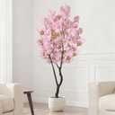 Faux Pink Cherry Blossom Tree 6.5ft(78in) Artificial Pink Silk Flower Tree Lifelike Large Fake Floral Tree for Wedding Realistic Elegant Cherry Sakura Plant in Pot for Home,Living Room,Office