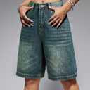 EMMIOL Women Jorts Baggy Jeans Shorts Mid-Low Waisted Denim Y2K Hip-Hop Shorts Summer Hot Short Pants Streetwear (M)