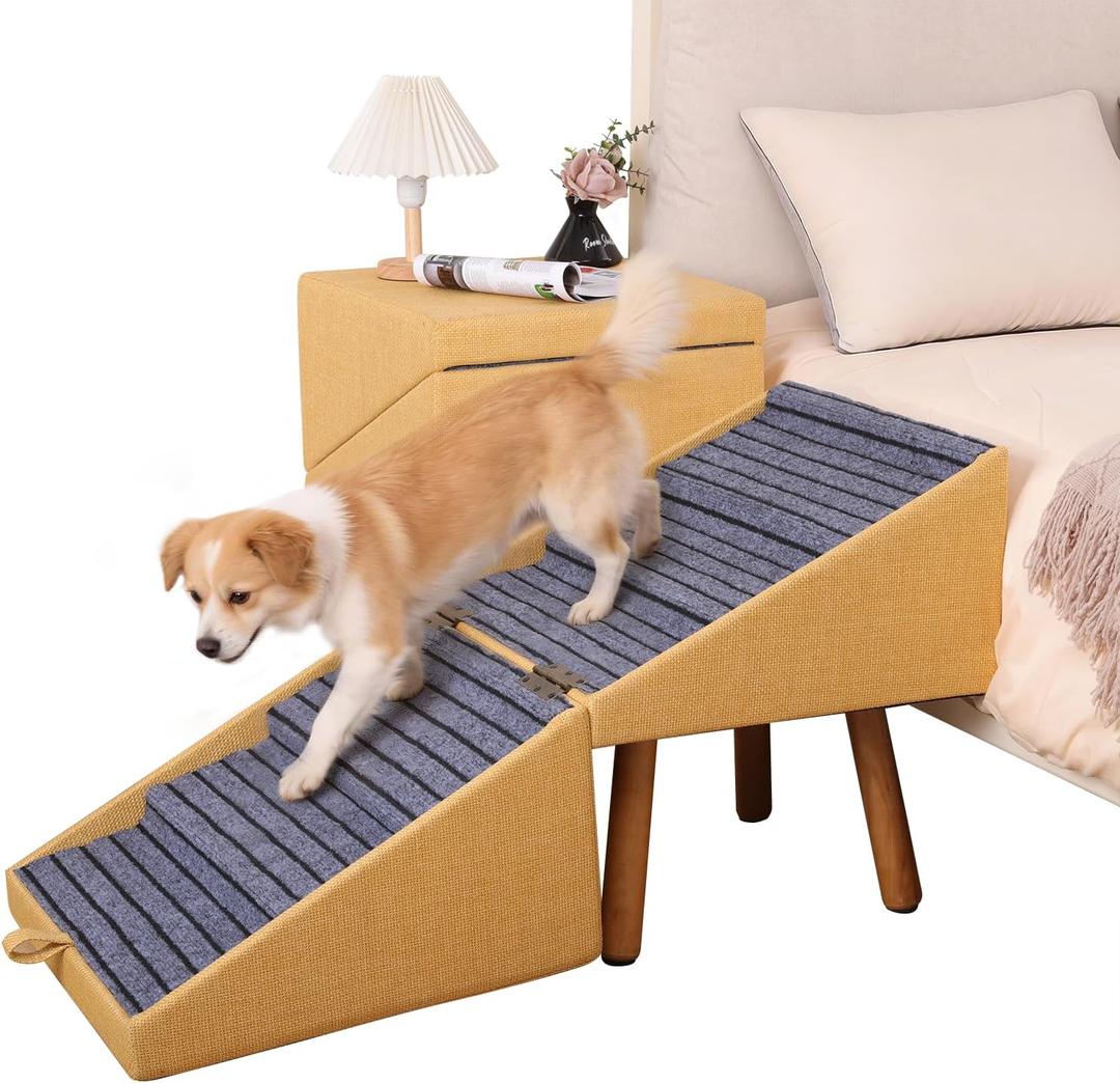 21.06H Dog Stairs for High Bed, 6-Step Pet Stairs with Split Ottoman Design - Tall Dog Steps Convertible to Bedside Table Nightstand, Large Non-Slip Stairs for Big Medium Dogs to Bed