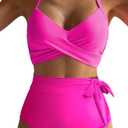 Dokotoo Women's High Waisted Floral Bikini Sets Swimsuit Suit for Women 2025 Tummy Control Bathing Suit Swimwear for Summer M