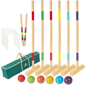 ApudArmis 35" Six Players Croquet Set with Deluxe Premiun Pine Wooden Mallets,Colored Ball,Wickets,Stakes - Lawn Backyard Game Set for Adults/Teens/Family (Large Carry Bag Including)