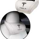 Car Headrest Neck Pillow Support Memory Foam Ergonomic Design Accessory for Driving Seat Fatigue Relief Compatible with Model S X 3 Y & Cybertruck - 1 Piece (B. White Ver. 2)