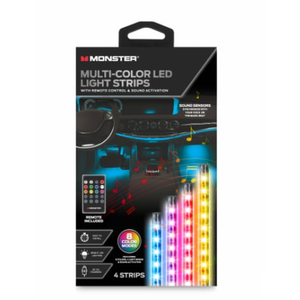Monster 4pk LED USB Light Strips : Multi-Colored PVC & ABS, Automotive Novelty, Car LED Lights