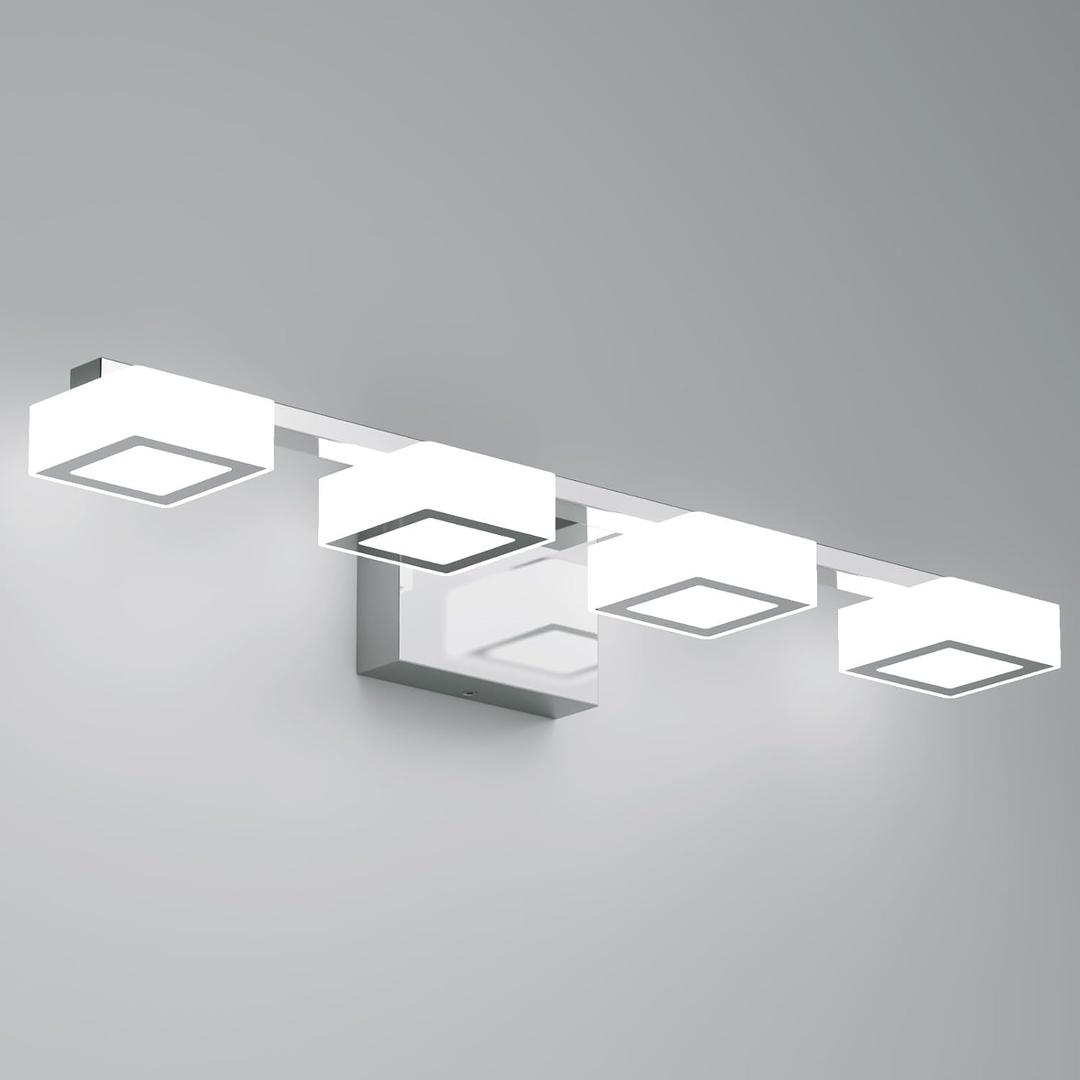 LED Modern Bathroom Light Fixtures Over Mirror, 4-Light Dimmable Vanity Lights, Chrome Acrylic Bathroom Vanity Light, 2700K-6500K Adjustable, ETL Certificated, 25.5 inch,4-Light