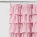 Extra Long Shower Curtains 84 Inch Pink Ruffle Shower Curtains for Bathroom, Farmhouse Fabric Cute Ruffled Chic Shower Curtain, 72" W x 84" L