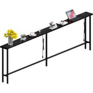 90" Sofa Table with Built-in Power Strip (4 AC Outlets & 4 USB Ports) – 4.9ft Power Cord, Metal Frame, Easy Assembly, Long Couch Table Behind Sofa, Living Room and Home Office | Black, 90in